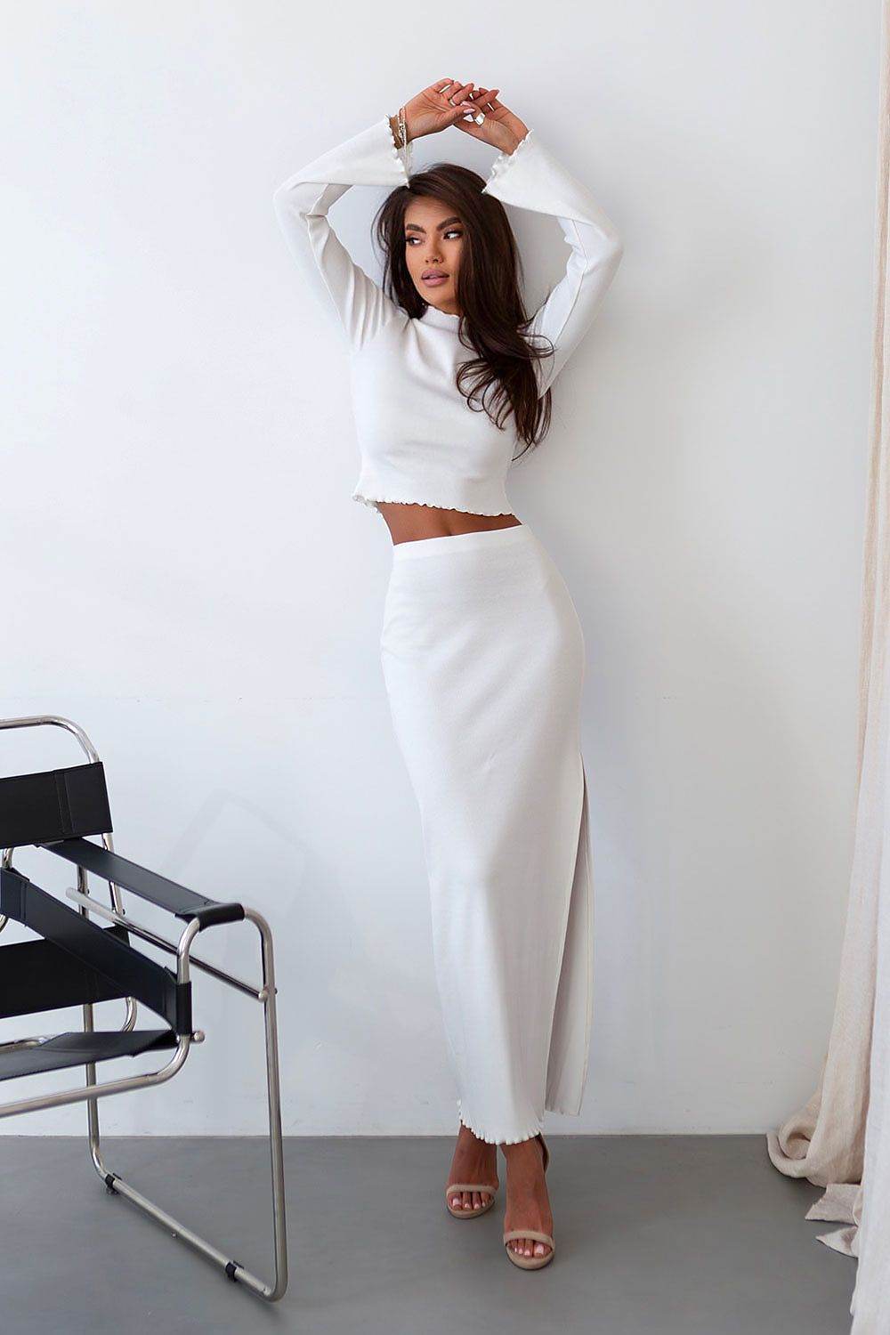 Minimalist Blouse and Skirt Set with Slit - INDIEZ COUTURE