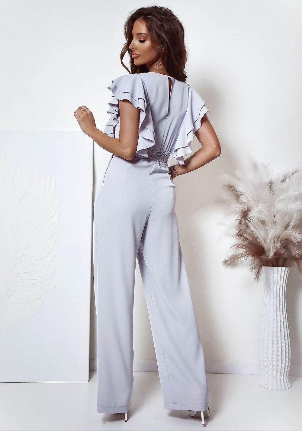 Sweetheart Neckline Jumpsuit with Ruffle Sleeves - INDIEZ COUTURE
