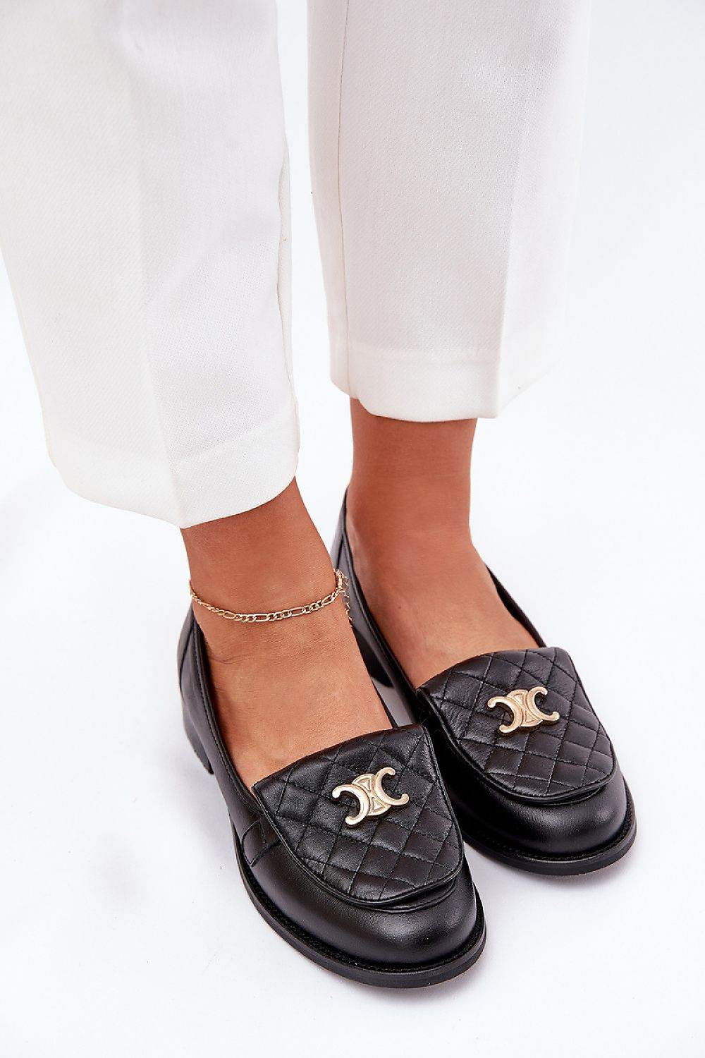 Elegant Women's Leather Moccasins with Gold Accent - INDIEZ COUTURE
