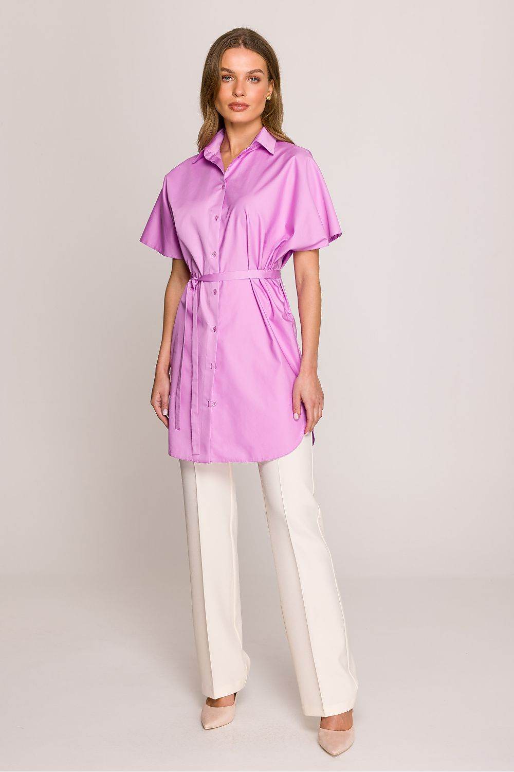 Lightweight Cotton Short Sleeve Shirt Tunic with Oversized Cut - INDIEZ COUTURE