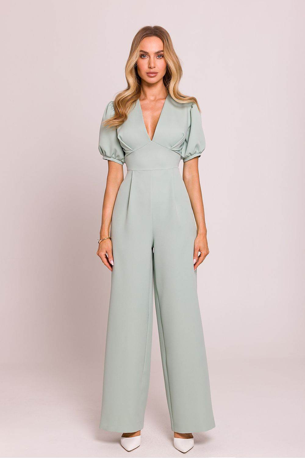 Feminine Cut Jumpsuit with Deep V-Neck Design - INDIEZ COUTURE