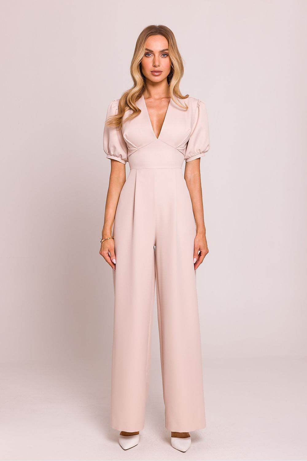 Feminine Cut Jumpsuit with Deep V-Neck Design - INDIEZ COUTURE