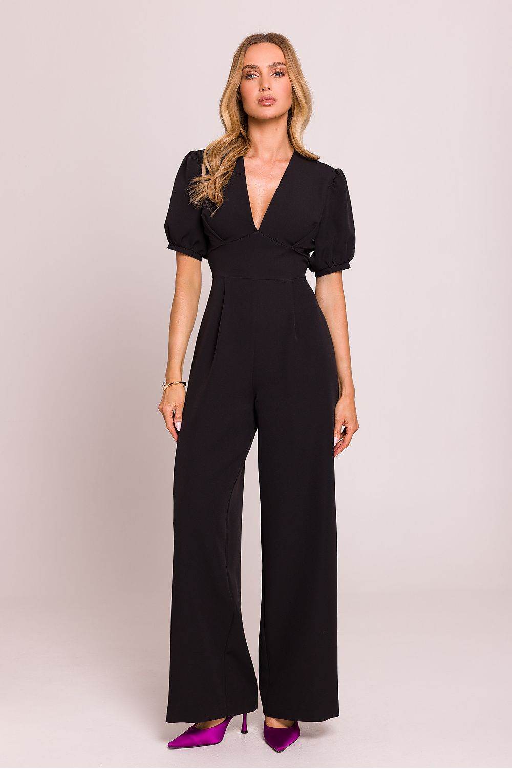 Feminine Cut Jumpsuit with Deep V-Neck Design - INDIEZ COUTURE