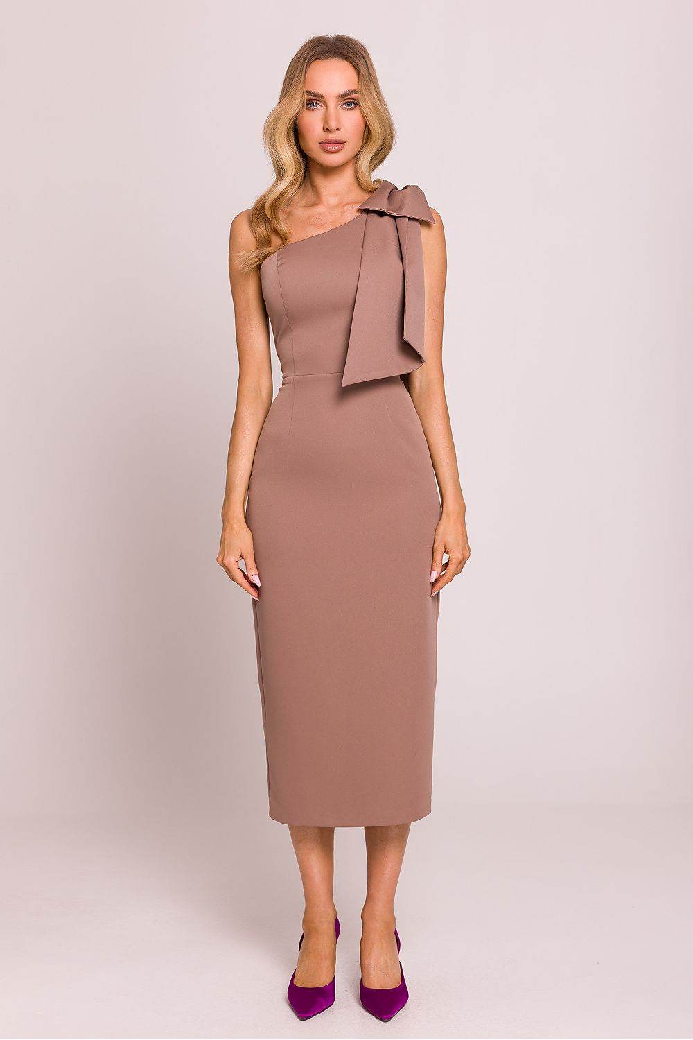 Elegant Midi Cocktail Dress with Asymmetrical Cut - INDIEZ COUTURE