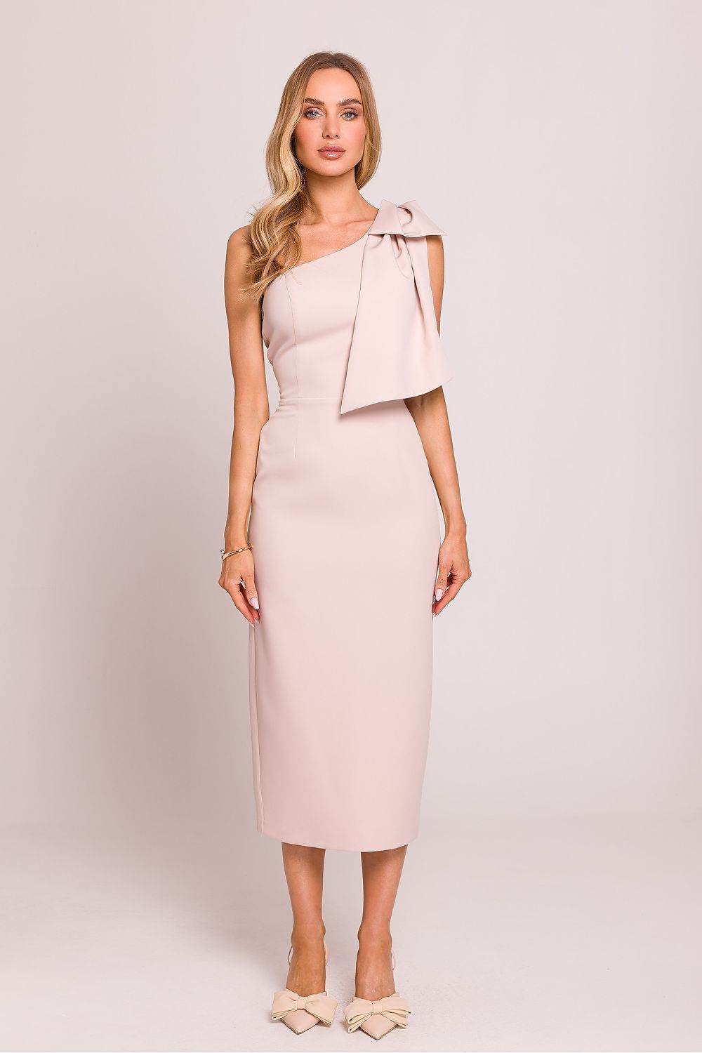 Elegant Midi Cocktail Dress with Asymmetrical Cut - INDIEZ COUTURE