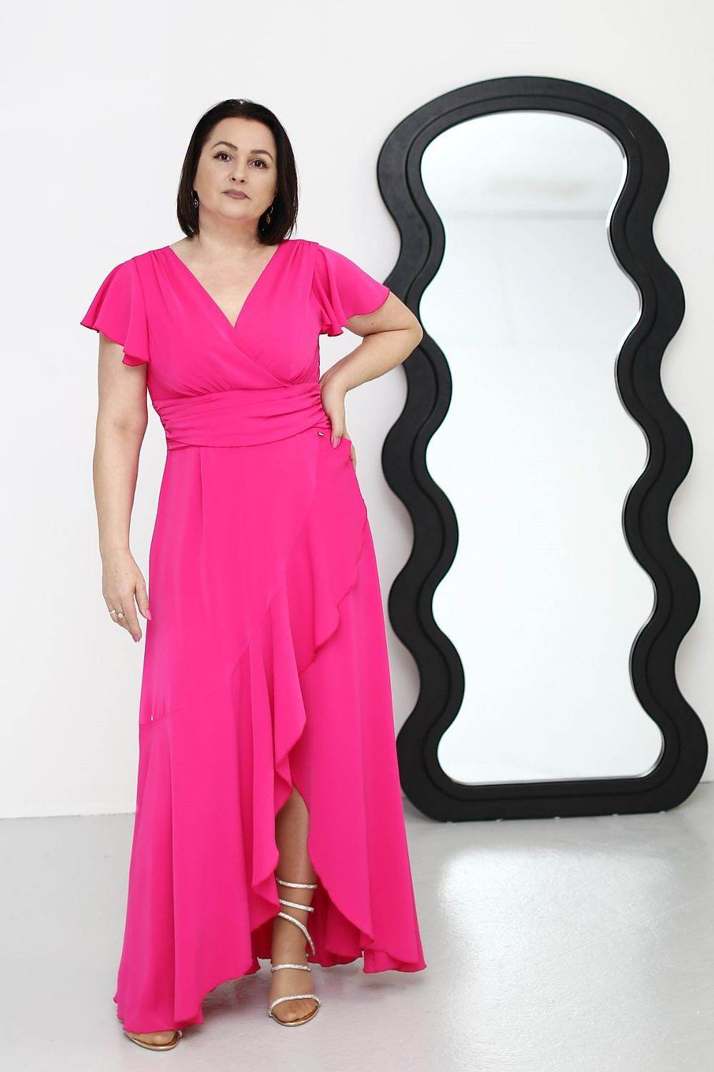 Elegant V-Neck Long Dress with Feminine Cut - INDIEZ COUTURE