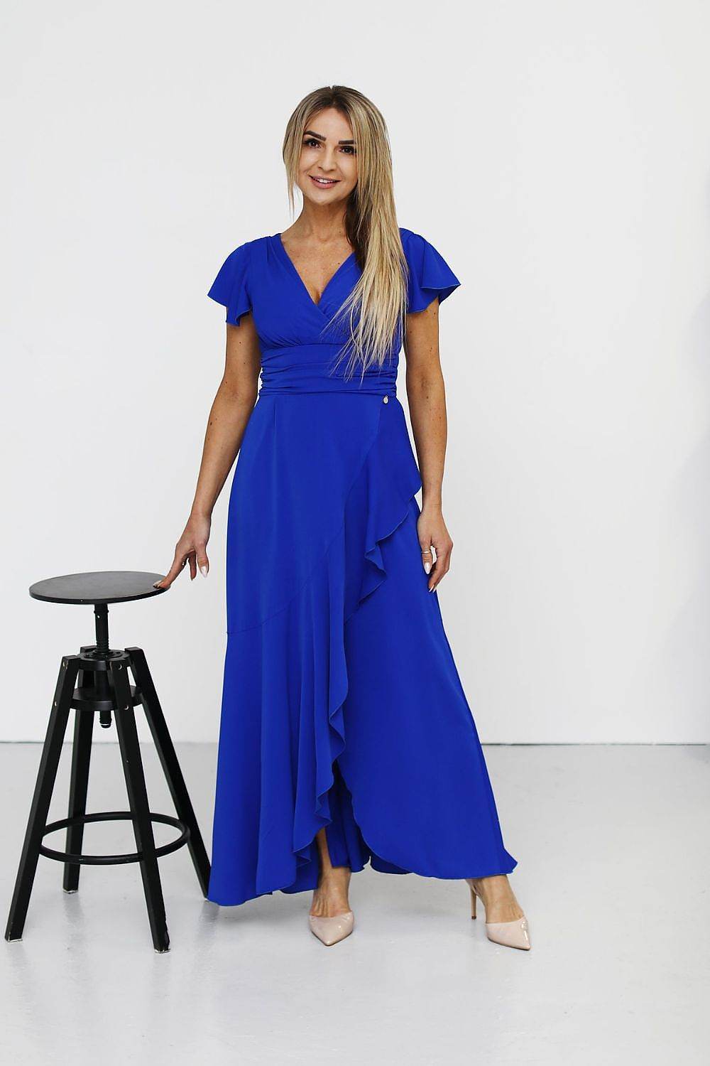 Elegant V-Neck Long Dress with Feminine Cut - INDIEZ COUTURE