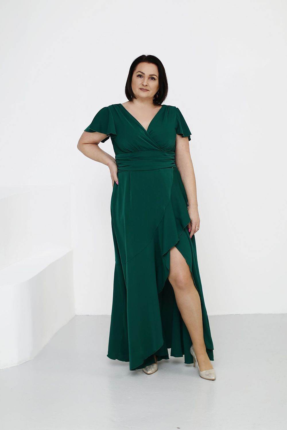 Elegant V-Neck Long Dress with Feminine Cut - INDIEZ COUTURE