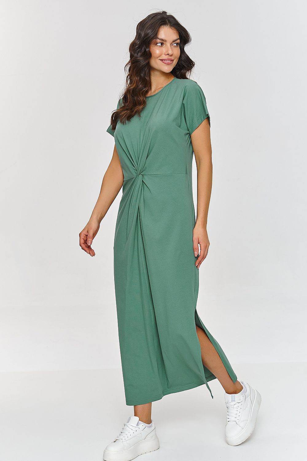 Elegant Maxi Dress with Waist Gathering Detail - INDIEZ COUTURE