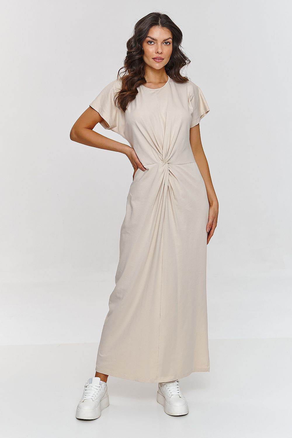 Elegant Maxi Dress with Waist Gathering Detail - INDIEZ COUTURE