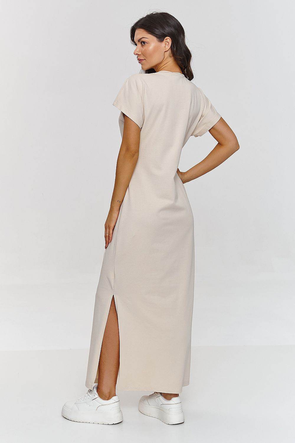 Elegant Maxi Dress with Waist Gathering Detail - INDIEZ COUTURE