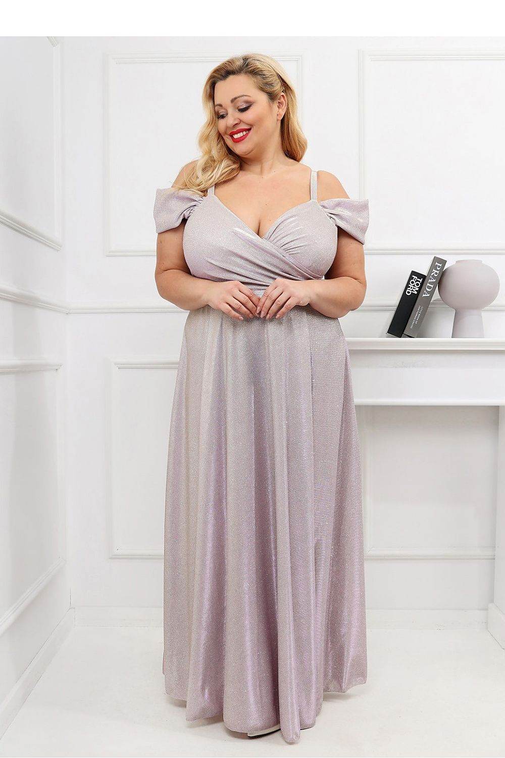 Elegant Long Dress with Wrap Neckline and Slit - INDIEZ COUTURE