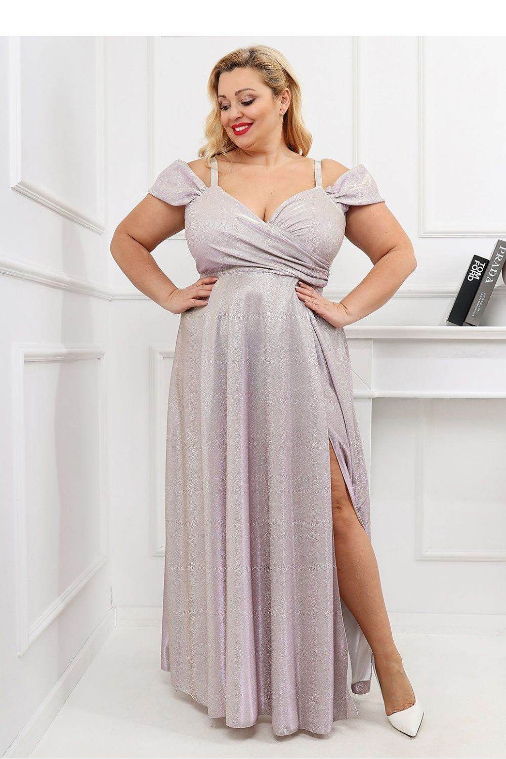 Elegant Long Dress with Wrap Neckline and Slit - INDIEZ COUTURE
