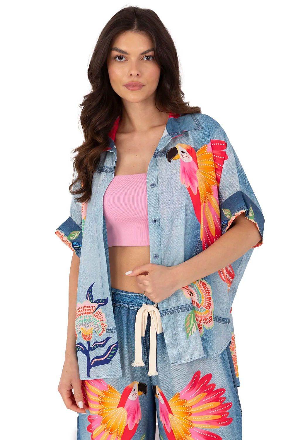 Casual Short Sleeve Shirt with Colorful Print and Asymmetrical Length - INDIEZ COUTURE