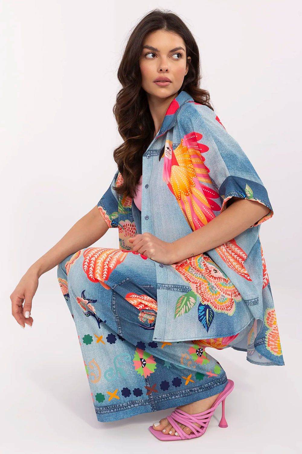 Casual Short Sleeve Shirt with Colorful Print and Asymmetrical Length - INDIEZ COUTURE