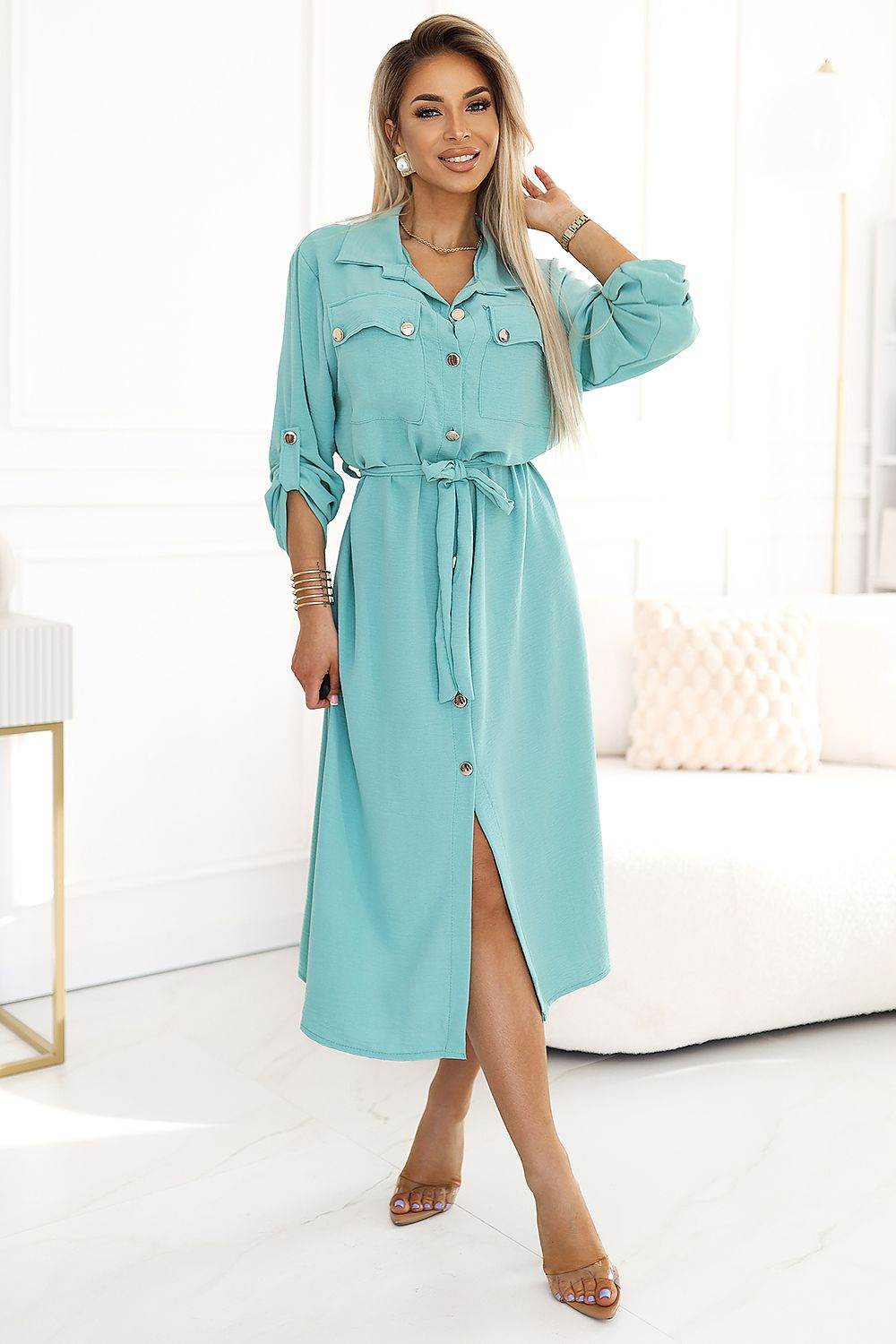 Stylish Khaki Trench Coat with Practical Belt - INDIEZ COUTURE