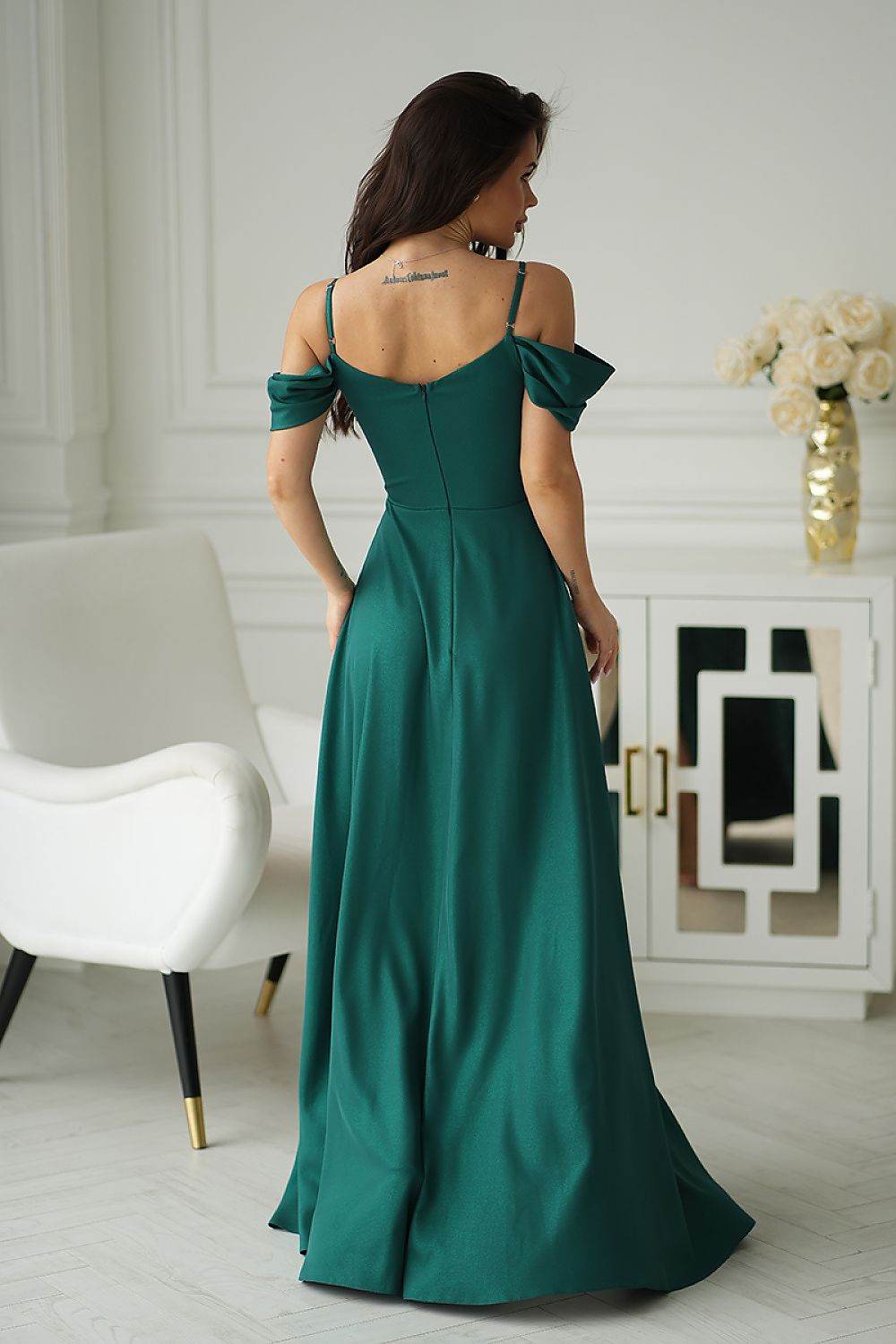 Elegant Long Dress with Slimming Silhouette and Slit - INDIEZ COUTURE