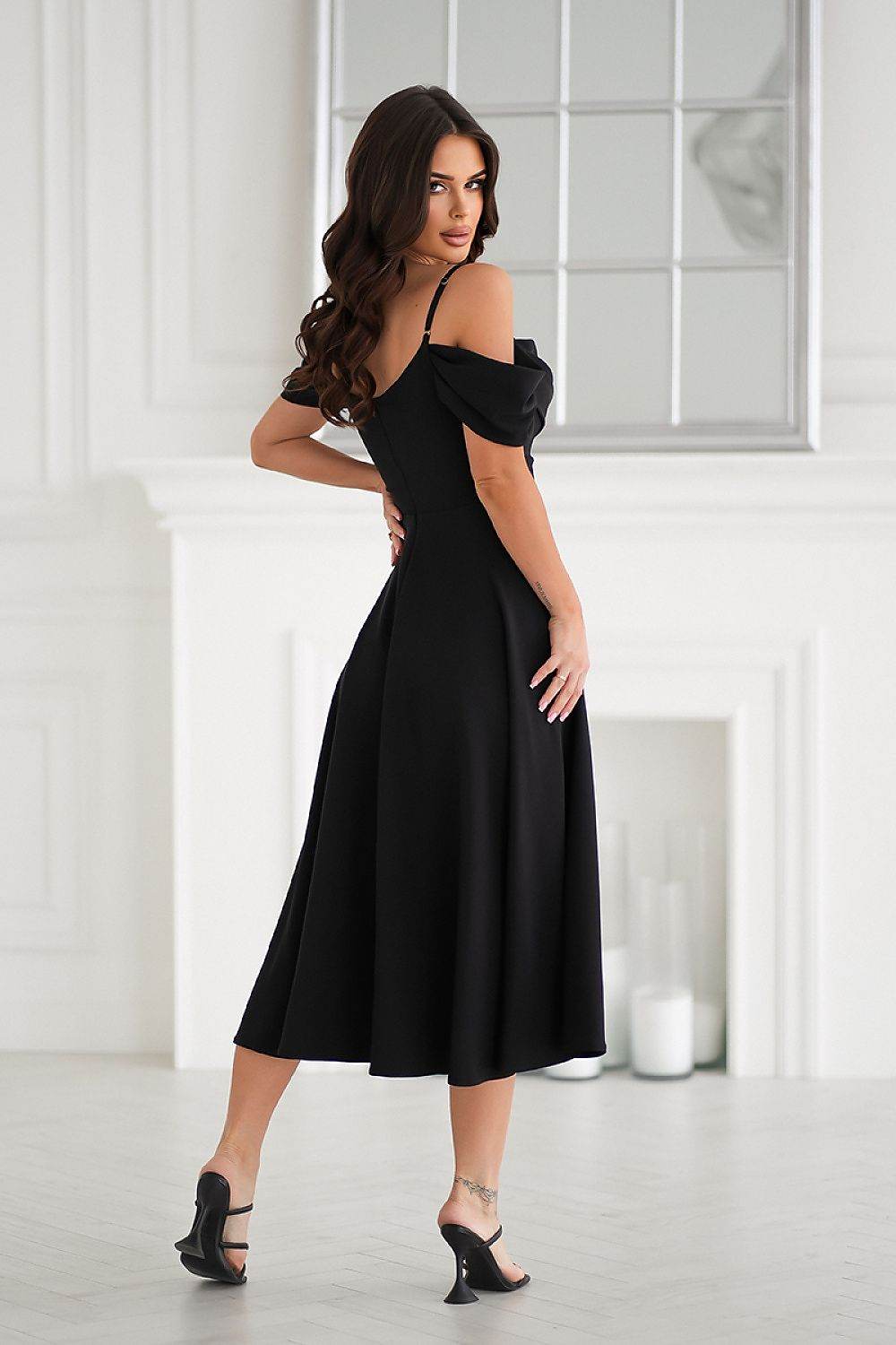 Elegant Ecru Midi Dress with Flared Bottom - INDIEZ COUTURE