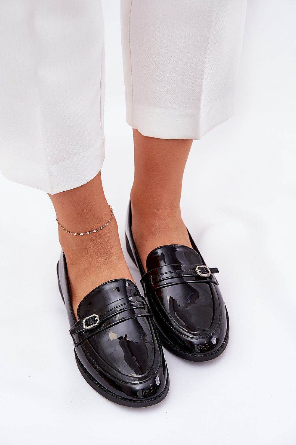 Eco Leather Women's Loafers with Decorative Buckle - INDIEZ COUTURE