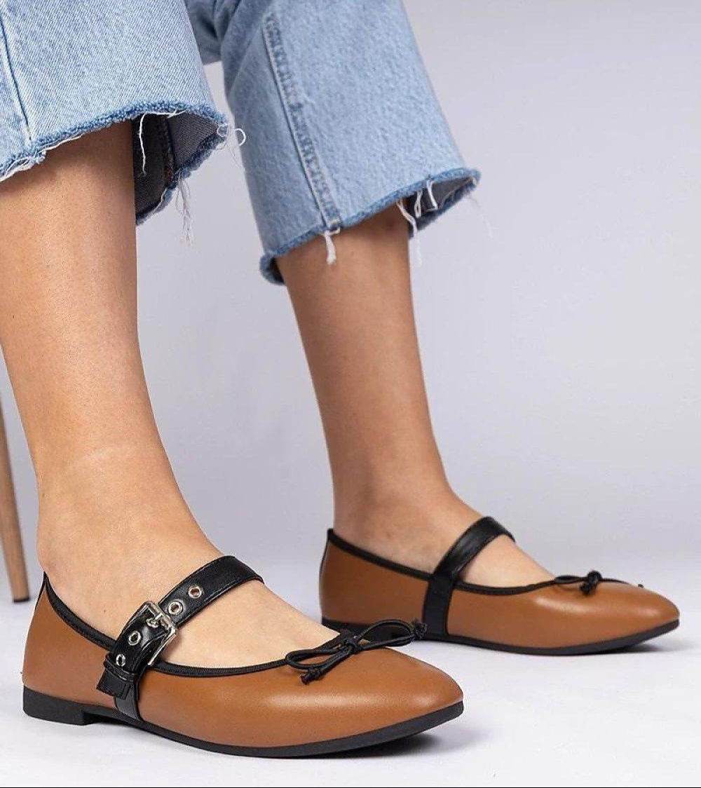 Beige Women's Ballerinas with Bow for Comfort - INDIEZ COUTURE