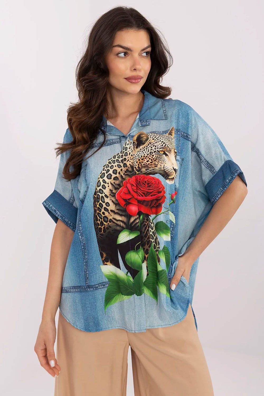 Casual Short Sleeve Shirt with Colorful Print and Asymmetrical Length - INDIEZ COUTURE
