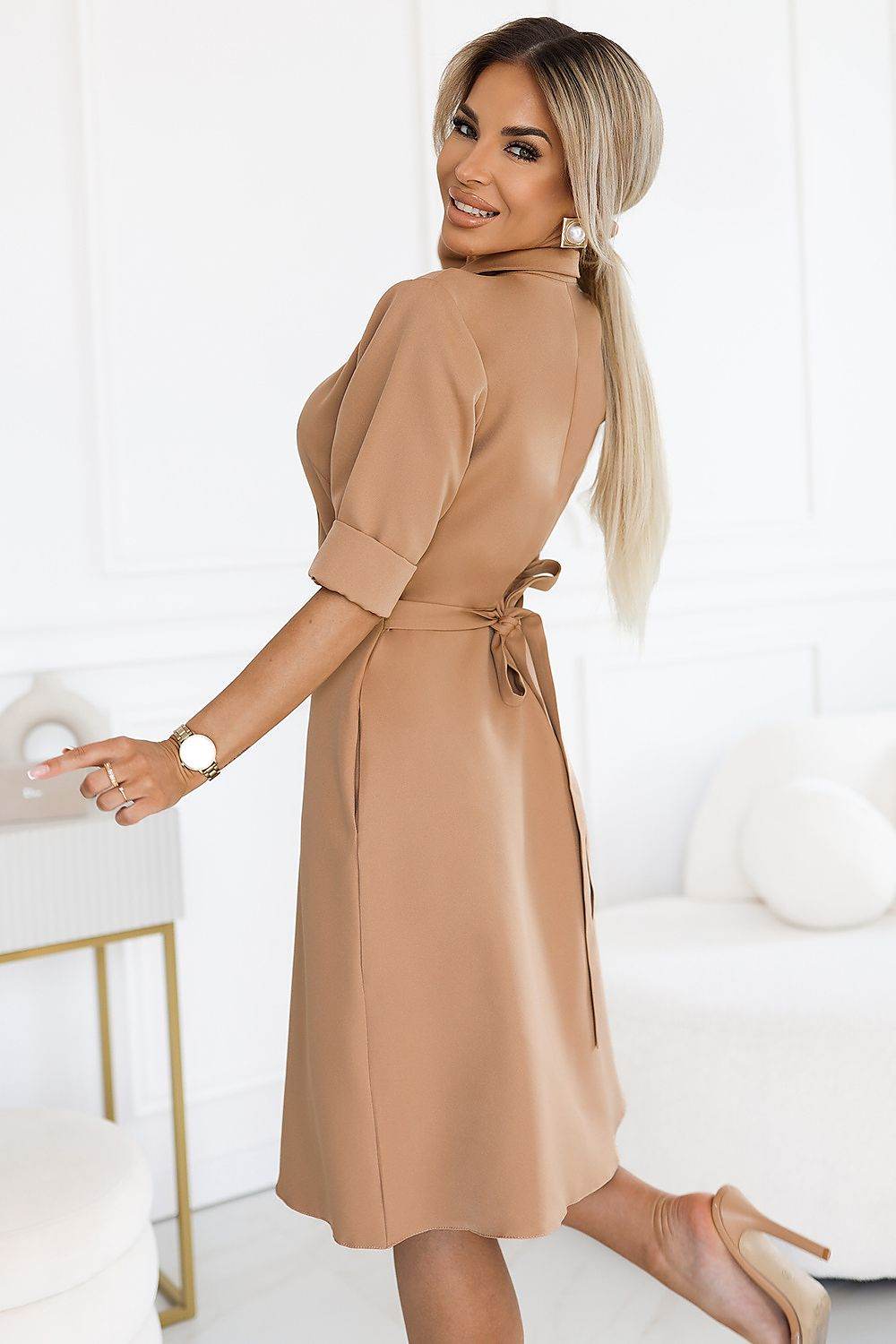 Elegant Mocha Mousse Shirtdress for Timeless Style - INDIEZ COUTURE