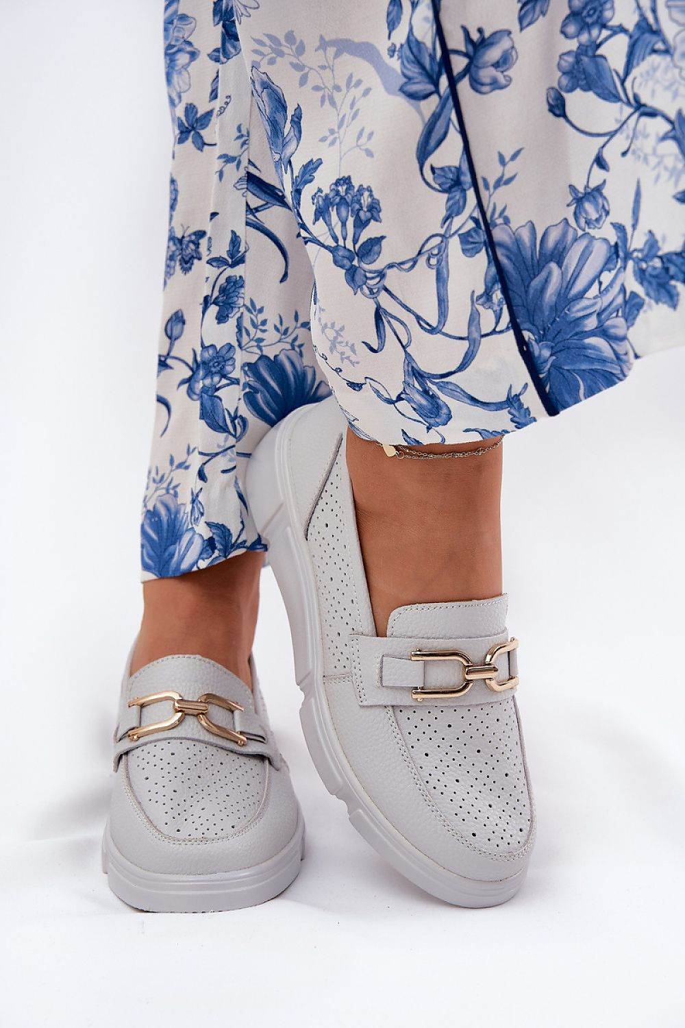 Womens Natural Leather Moccasins with Wedge - INDIEZ COUTURE