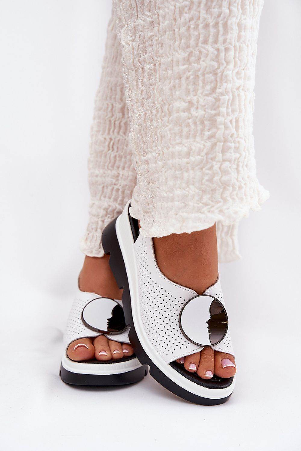 Elegant Women's Leather Sandals with Wedge Heel - INDIEZ COUTURE