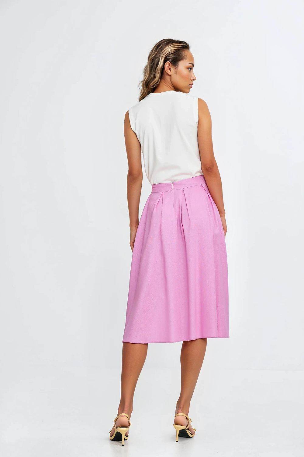 Midi Linen Texture Skirt with Decorative Pleats - INDIEZ COUTURE