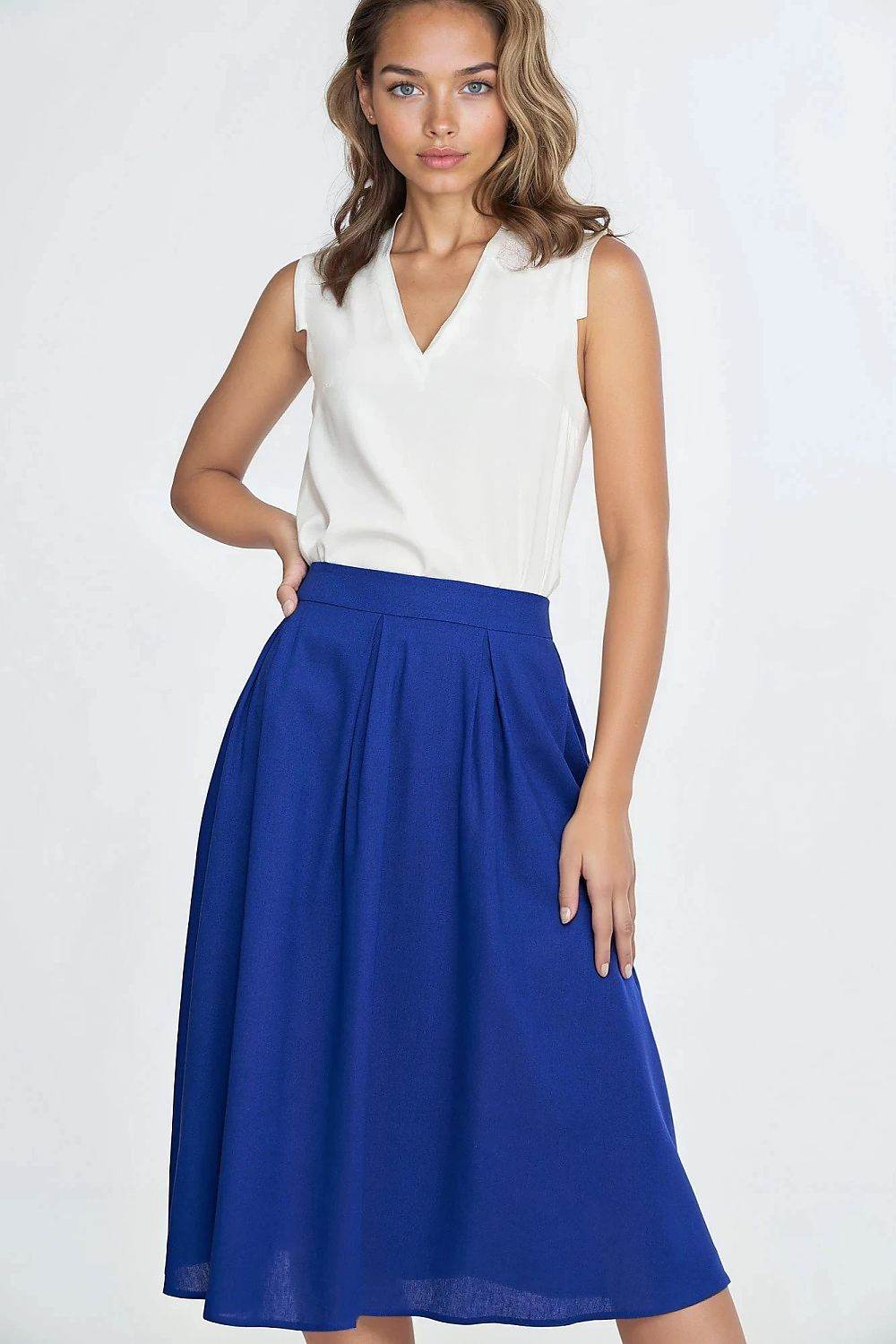 Midi Linen Texture Skirt with Decorative Pleats - INDIEZ COUTURE