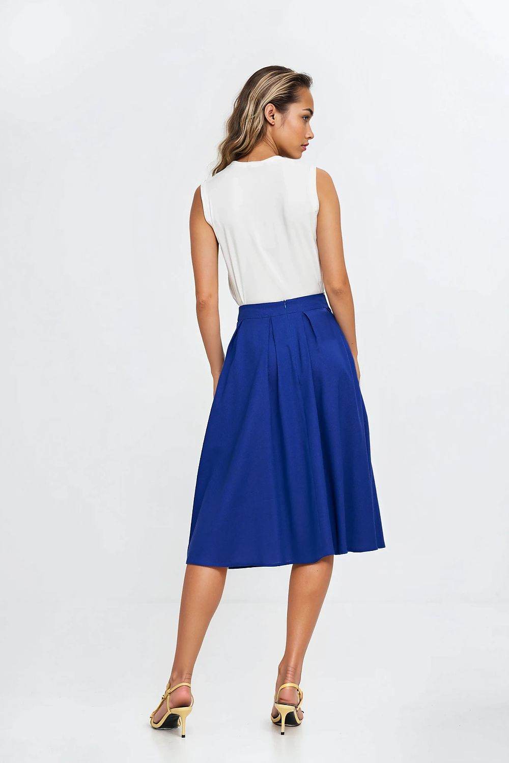 Midi Linen Texture Skirt with Decorative Pleats - INDIEZ COUTURE
