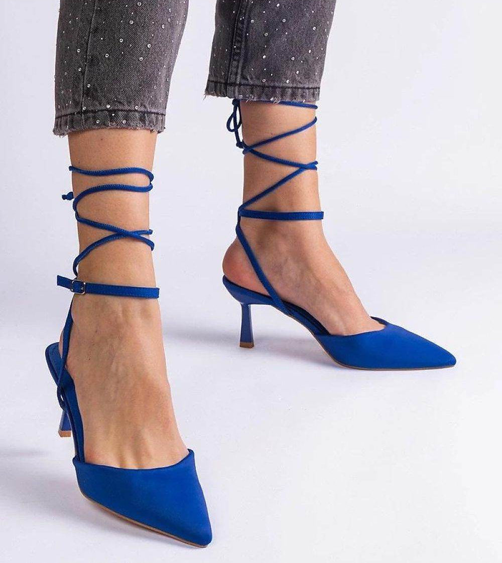 Elegant Blue Strappy High Heels with Ankle Tie - INDIEZ COUTURE