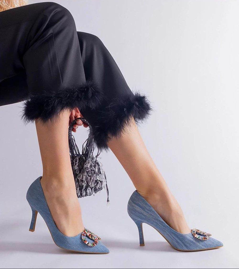 Elegant Blue Pumps with Colorful Zircons Accent - INDIEZ COUTURE