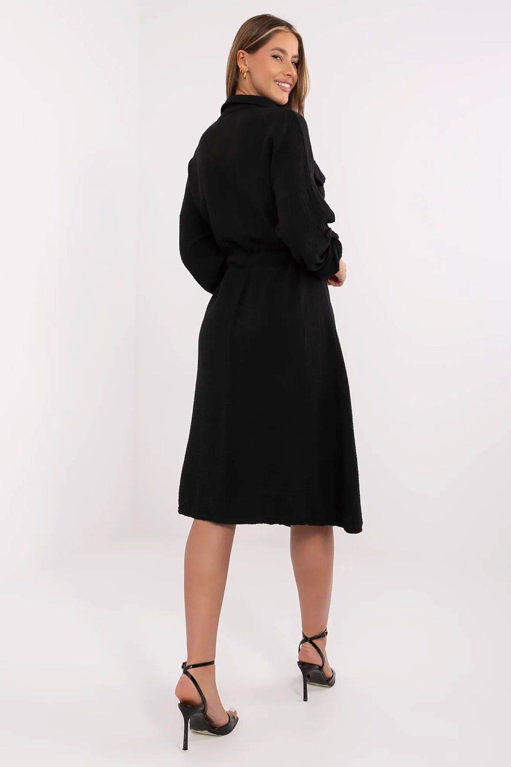 Breathable Cotton Midi Dress with Roll-Up Sleeves - INDIEZ COUTURE