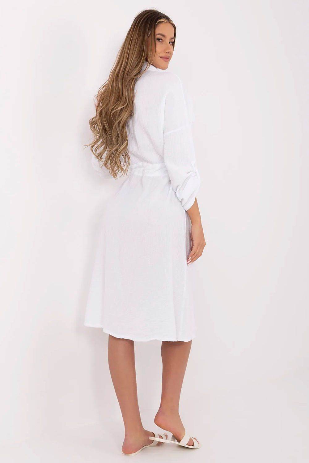 Breathable Cotton Midi Dress with Roll-Up Sleeves - INDIEZ COUTURE