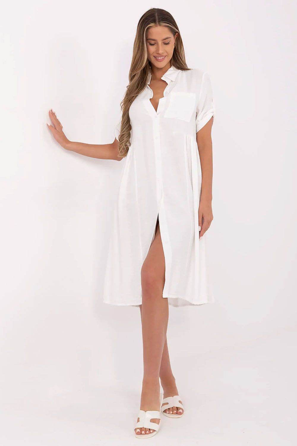 Flared Midi Shirt Dress with Breathable Fabric - INDIEZ COUTURE