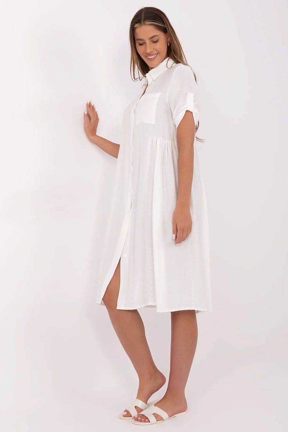 Flared Midi Shirt Dress with Breathable Fabric - INDIEZ COUTURE