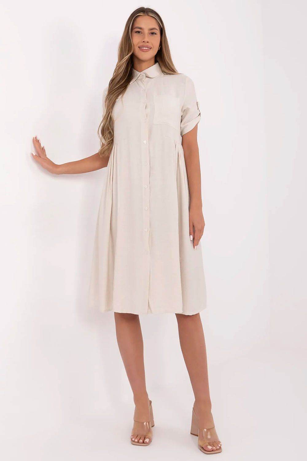 Flared Midi Shirt Dress with Breathable Fabric - INDIEZ COUTURE