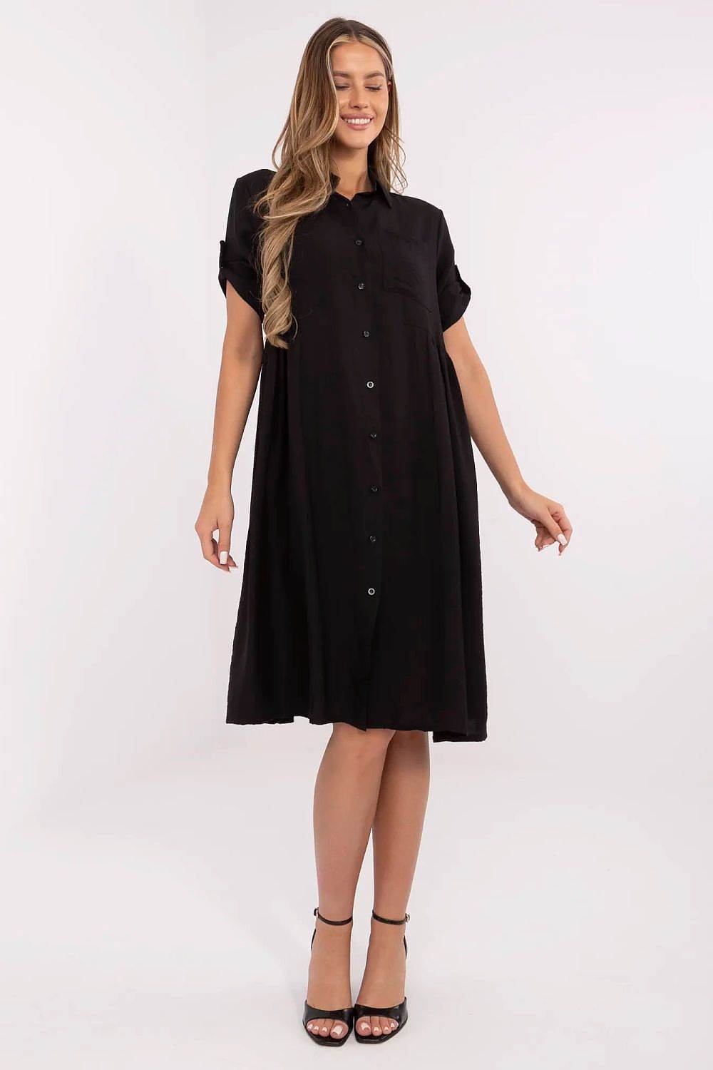 Flared Midi Shirt Dress with Breathable Fabric - INDIEZ COUTURE