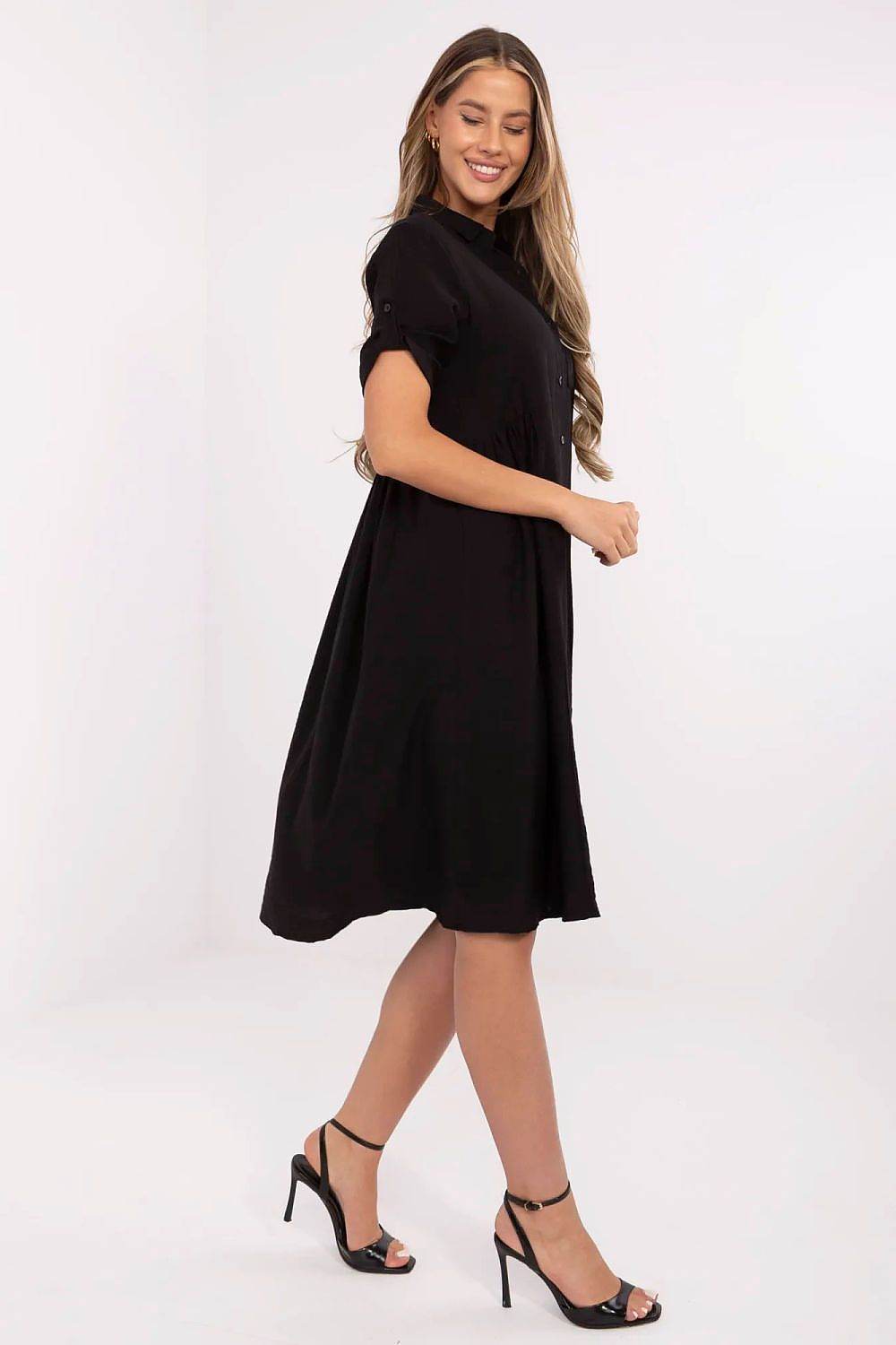 Flared Midi Shirt Dress with Breathable Fabric - INDIEZ COUTURE