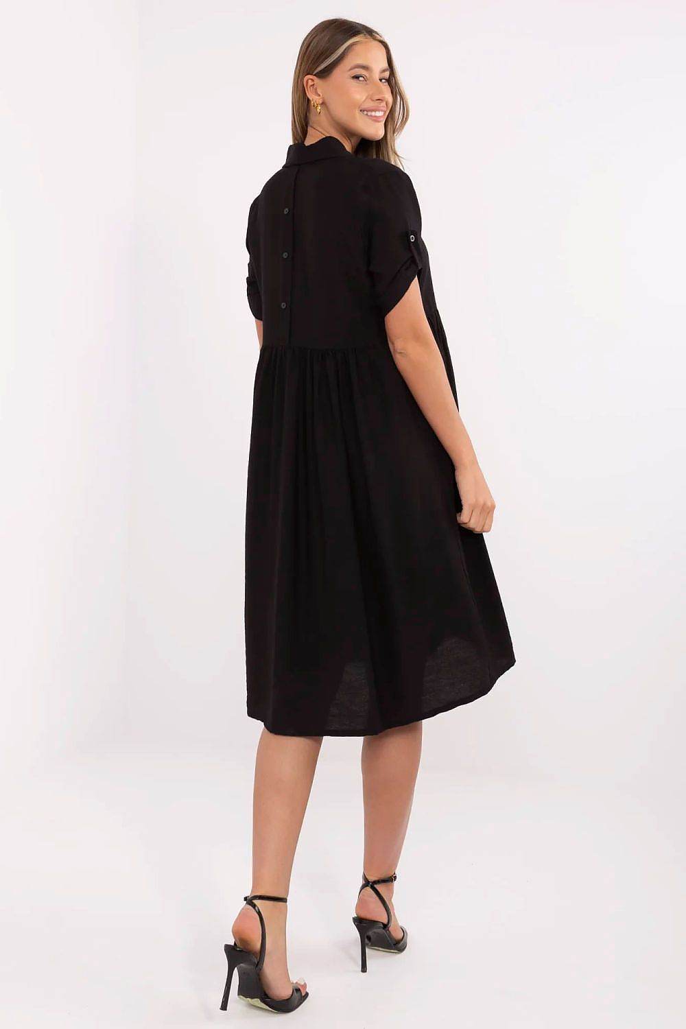 Flared Midi Shirt Dress with Breathable Fabric - INDIEZ COUTURE