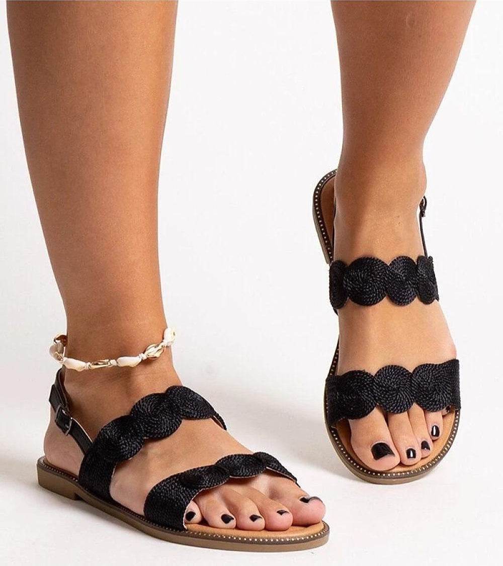Chic Black Wasfi Sandals with Gold Accents - INDIEZ COUTURE