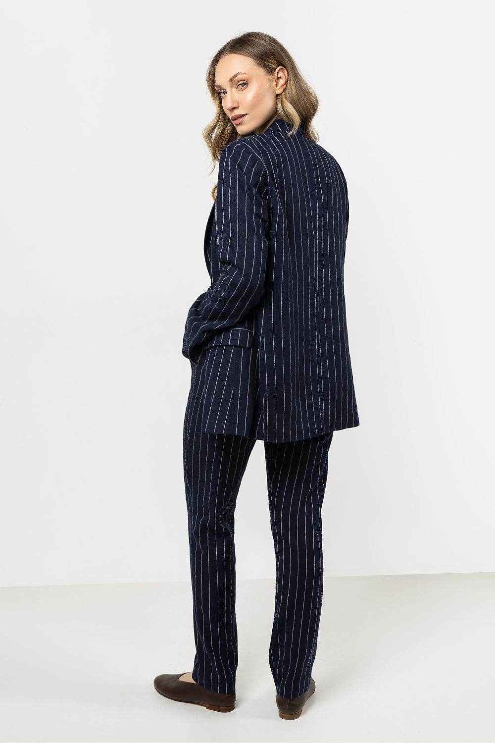 Lightweight Linen Blazer with Stripes and Wide Lapels - INDIEZ COUTURE