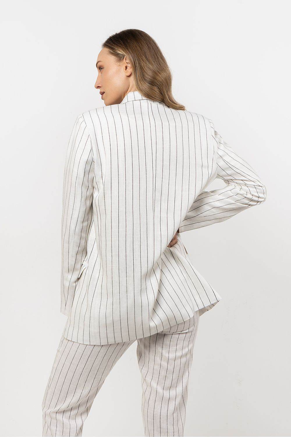 Lightweight Linen Blazer with Stripes and Wide Lapels - INDIEZ COUTURE