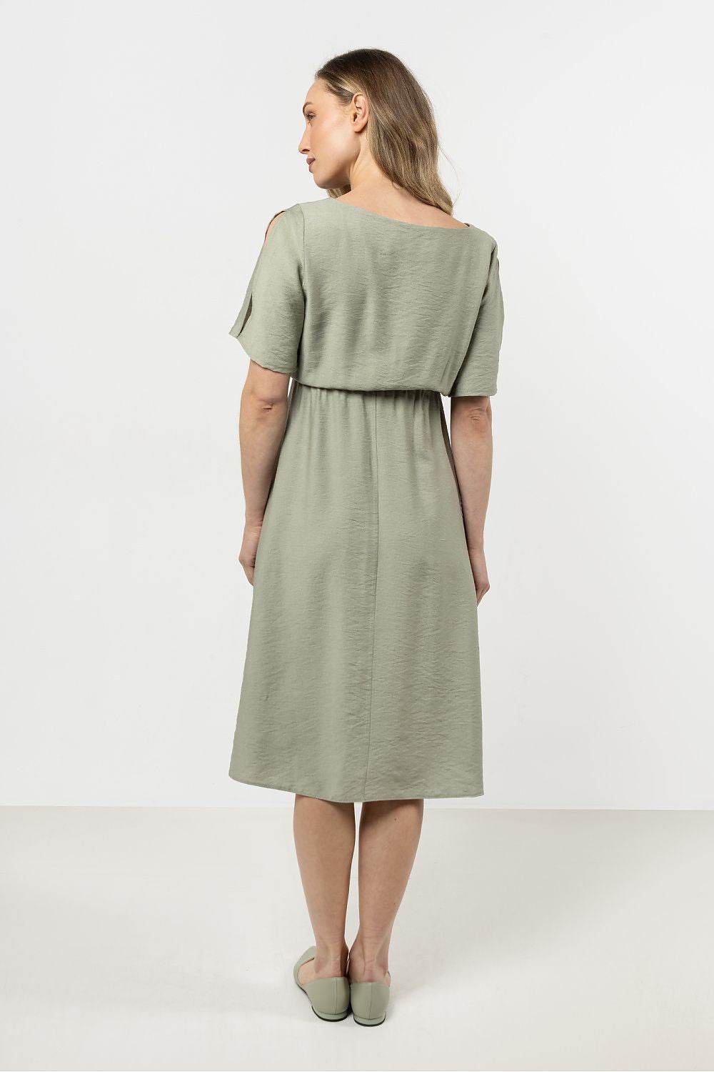 Classic Comfort Daydress with Elegant Boat Neckline - INDIEZ COUTURE
