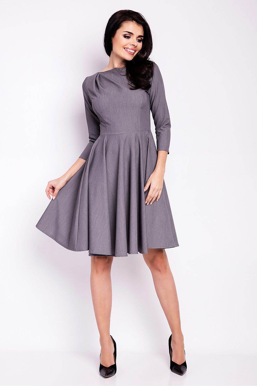 Elegant Flared Daydress with Boat Neckline Style - INDIEZ COUTURE