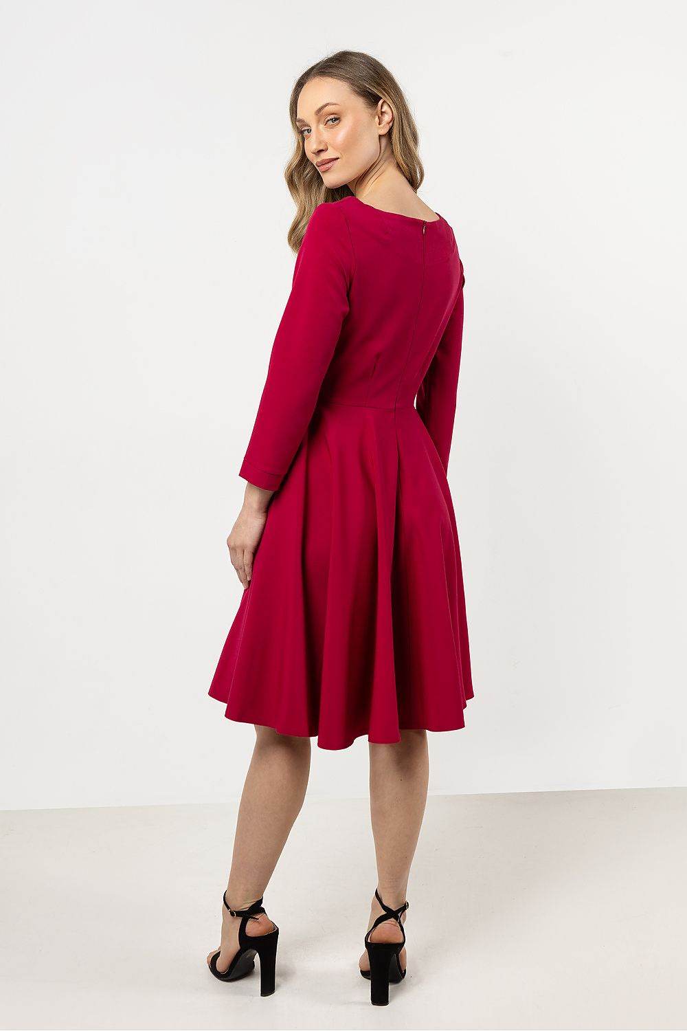 Elegant Flared Daydress with Boat Neckline Design - INDIEZ COUTURE