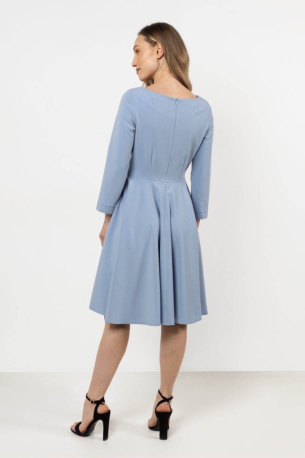 Elegant Flared Daydress with Boat Neckline Design - INDIEZ COUTURE