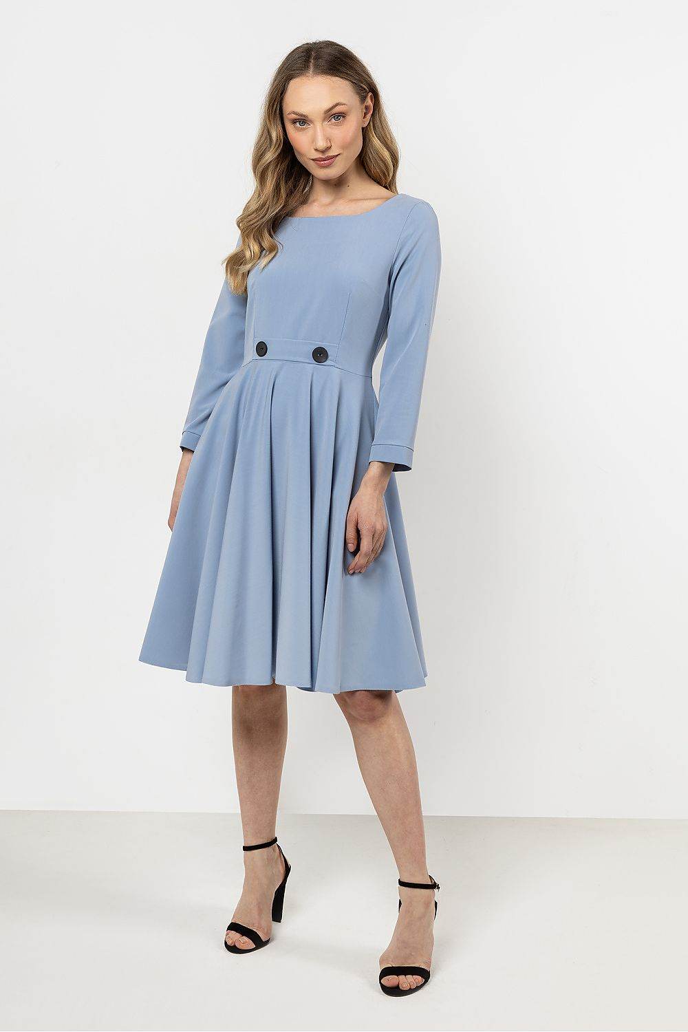 Elegant Flared Daydress with Boat Neckline Design - INDIEZ COUTURE
