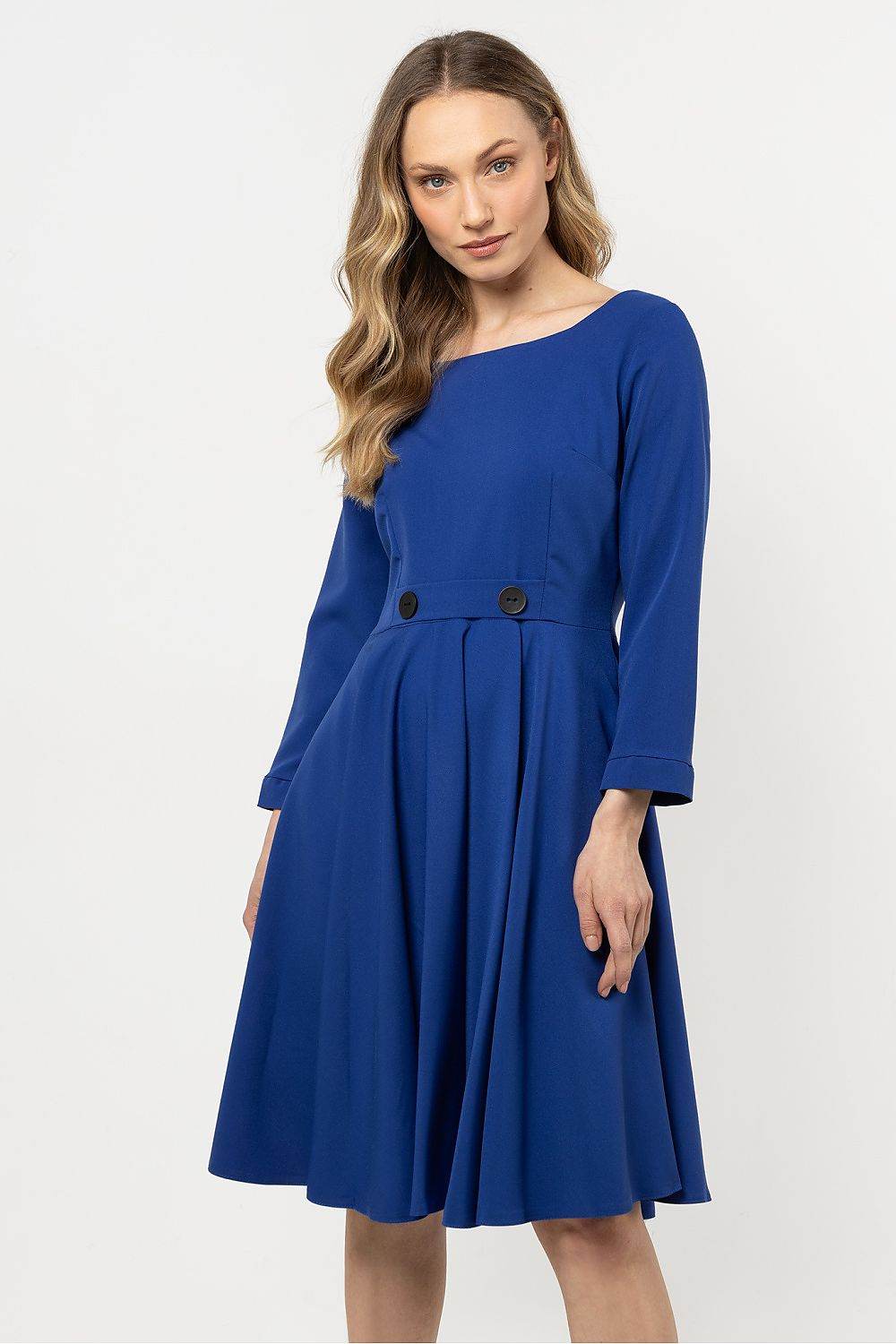 Elegant Flared Daydress with Boat Neckline Design - INDIEZ COUTURE